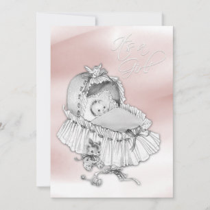 Invitation Douce Baby Shower Fille Rose et Gris