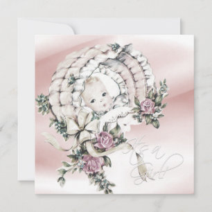Invitation Douce Baby Shower Fille Rose et Gris