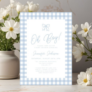 Invitation Douce Baby Shower Garçon à l'Emballage à Carreaux 