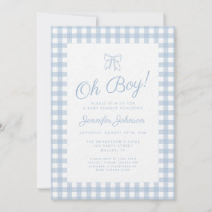 Invitation Douce Baby Shower Garçon avec Nœud Gingham Bleu