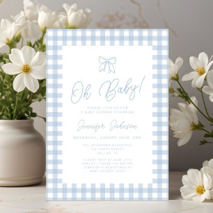 Invitation Douce Baby Shower Garçon Ruban Gingham Bleu