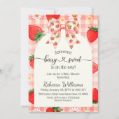 Invitation Douce Baby Shower Gingham Rustique aux Fraises (Devant)