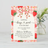 Invitation Douce Baby Shower Gingham Rustique aux Fraises (Debout devant)