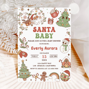 Invitation Douce Baby Shower Groovy Noël Santa