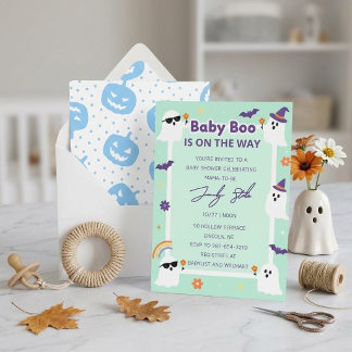 Invitation Douce Baby Shower Halloween Pastel, Bébé Boo