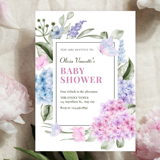 Invitation Douce baby shower hydrangea florale esthétique