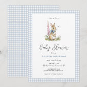 Invitation Douce Baby Shower Lapin Bleu Garçon (Devant / Derrière)