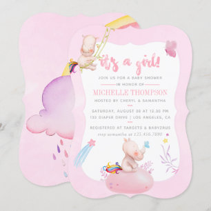 Invitation Douce Baby Shower Licorne Rhinocéros Aquarelle Fil