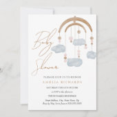 Invitation Douce Baby Shower Mobile Nuage Bleu Boho (Devant)