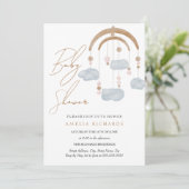 Invitation Douce Baby Shower Mobile Nuage Bleu Boho (Debout devant)
