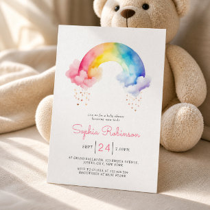 Invitation Douce Baby-Shower Moderne Aquarelle Arc-en-Ciel