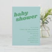 Invitation Douce Baby Shower Moderne Bleu Vert Rétro  (Debout devant)