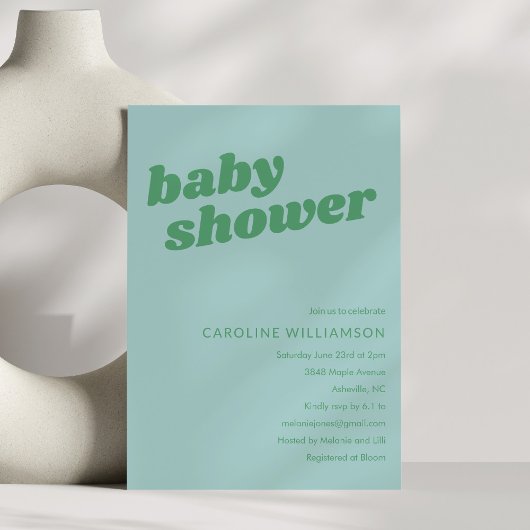 Invitation Douce Baby Shower Moderne Bleu Vert Rétro 