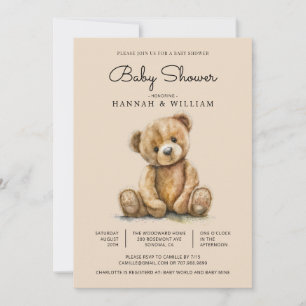 Invitation Douce Baby Shower Ours en Aquarelle