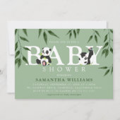 Invitation Douce Baby Shower Panda & Feuillage Neutre (Devant)