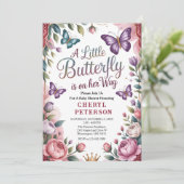 Invitation Douce Baby Shower Papillon (Debout devant)