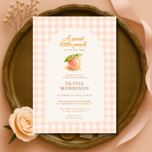 Invitation Douce Baby Shower Petit Pêche Gingham