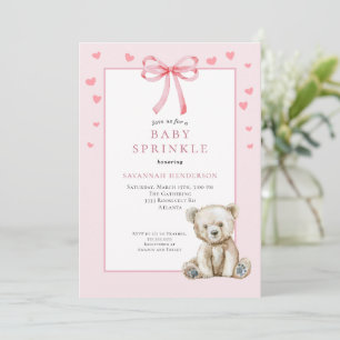 Invitation Douce Baby Shower Rose avec Nœud Ourson Mignon