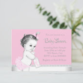 Invitation Douce Baby Shower Rose et Grise (Debout devant)