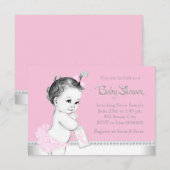 Invitation Douce Baby Shower Rose et Grise (Devant / Derrière)