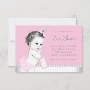 Invitation Douce Baby Shower Rose et Grise