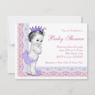 Invitation Douce Baby Shower Rose et Violet pour Bébé