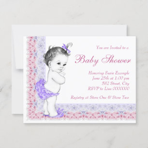 Invitation Douce Baby Shower Rose et Violet pour Bébé