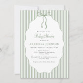 Invitation Douce Baby Shower Ruban Vert Rayé (Devant)