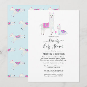Invitation Douce Baby Shower sur le thème de Llama à l'aquare