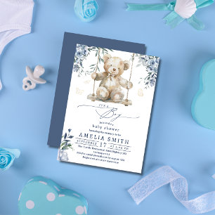 Invitation Douce Baby Shower Teddy Boy Aquarelle Bleue