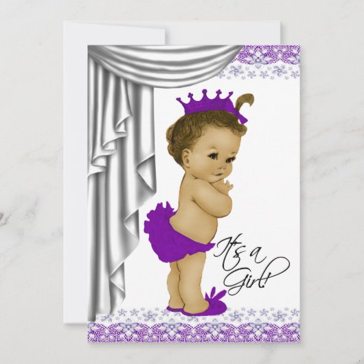 Invitation Douce Baby Shower Violet et Gris (Devant)