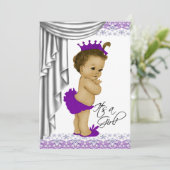 Invitation Douce Baby Shower Violet et Gris (Debout devant)