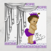 Invitation Douce Baby Shower Violet et Gris (Devant / Derrière)