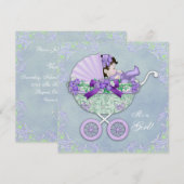 Invitation Douce Baby Shower Violet et Vert (Devant / Derrière)