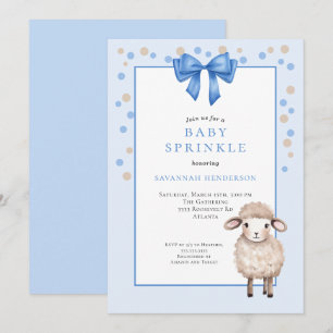 Invitation Douce Baby Sprinkle Bleu avec Arc et Agneau Mignon