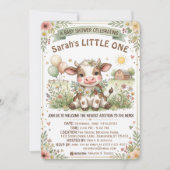 Invitation Douce Baby Vache Florale Ferme Maternité  (Devant)