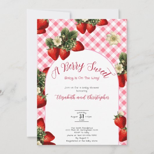 Invitation Douce Baie Fête de Bébé Rouge Gingham (Devant)