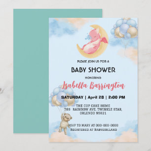 Invitation Douce bébé dragon dinosaure Ours Ballon Baby showe