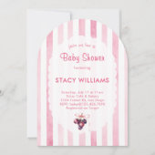 Invitation Douce Bébé Fille Rose Rayure Aquarelle Arche (Devant)
