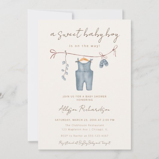 Invitation Douce bébé garçon boho bébé douche (Devant)