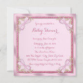 Invitation Douce Bébé Poussette Rose et Or Fête de Naissance (Dos)