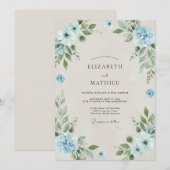 Invitation Douce Bleuet Azur Mariage Feuillu (Devant / Derrière)