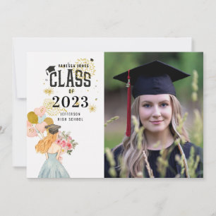 Invitation Douce Blonde Girl Aquarelle Graduation serviettes