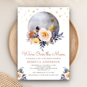 Invitation Douce Bohème Florale Lunaire Terreuse Baby Shower