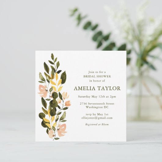 Invitation Douce Border Florale de Mariage Botanique Vert Blu (Debout devant)