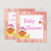 Invitation Douce Canard Et Cœurs D'Amour Baby Shower (Devant / Derrière)