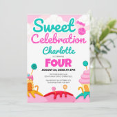 Invitation Douce Célébration : Fête d'anniversaire Candyland (Debout devant)