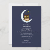 Invitation Douce Chouette Bébé Lune Étoiles Bleu Douche (Devant)