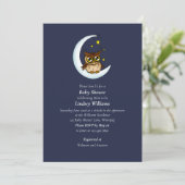 Invitation Douce Chouette Bébé Lune Étoiles Bleu Douche (Debout devant)