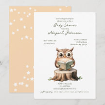Douce Chouette Lisant un Livre Baby Shower